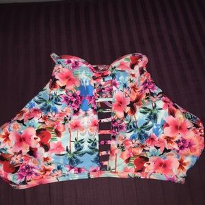 Strappy back high neck bikini top.